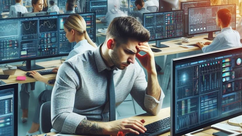 man having a hard time at work