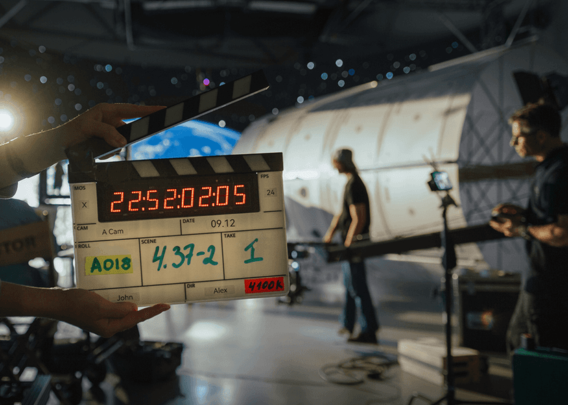 Clapboard on virtual set