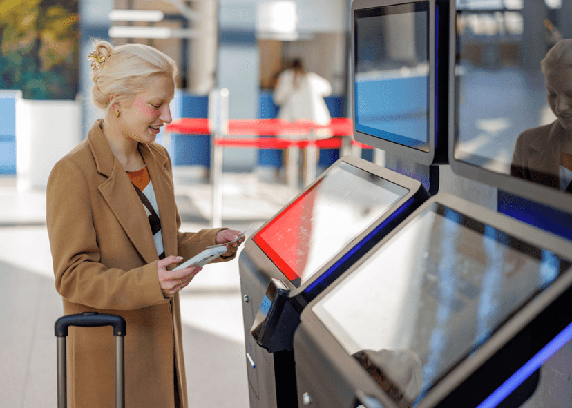 Woman at ticket kiosk